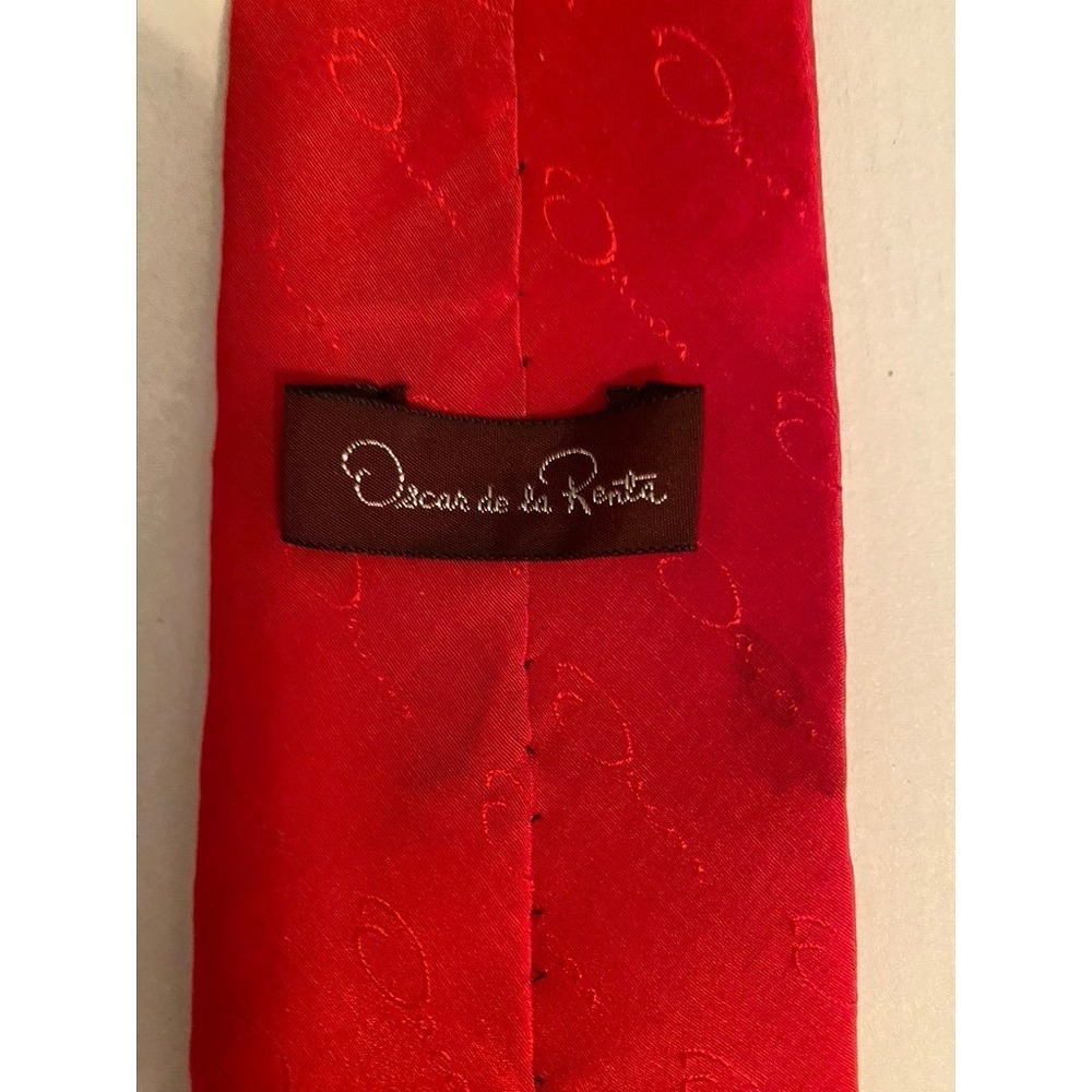 Oscar de la Renta Mens Red Tennis Racquet Jacquard Cotton Silk Blend Necktie